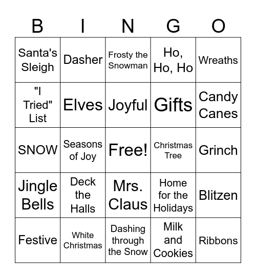 Elf Bingo Card
