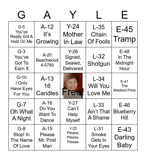 GAYLE’S BINGO Card