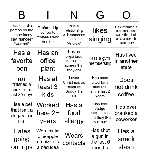 Find a coworker who... Bingo Card