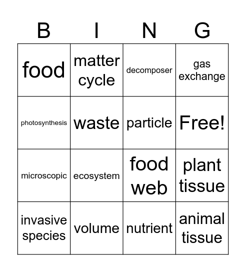 Unit 2 Vocabulary Bingo Card