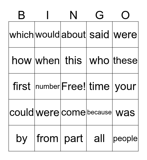 First Grade Bingo Card