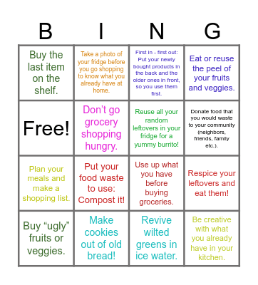 Embrace don’t waste your food-Bingo Card