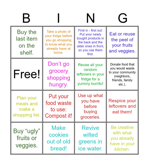 Embrace don’t waste your food-Bingo Card