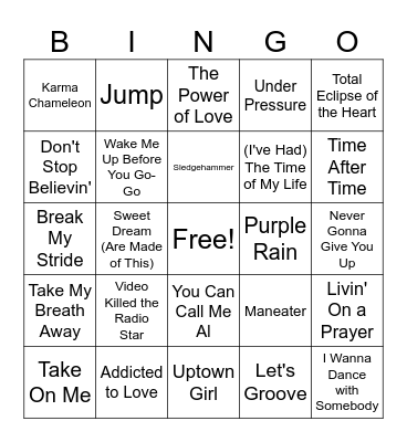 80's Music Bingo Card