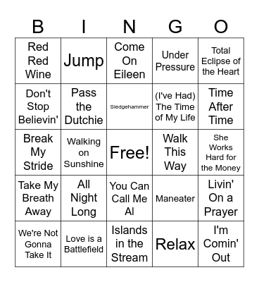 80's Music Bingo Card