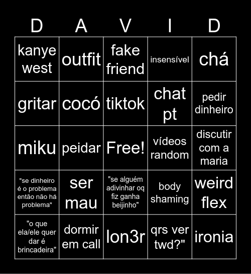 David Bingo´s Bingo Card