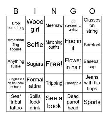 Cruise Ship Bingo Card