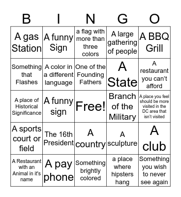 DC AREA SCAVENGER BINGO Card