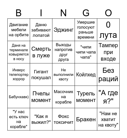 Unity Lethal Company BINGO Card