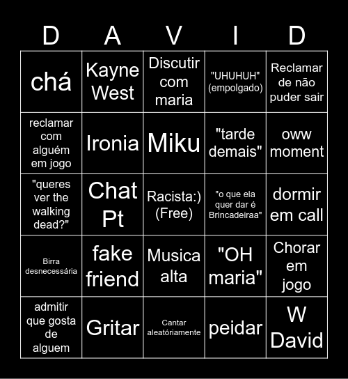 David Bingo´s Bingo Card