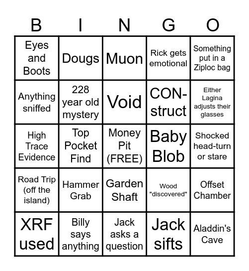 Curse of Oak Island Bingo Card