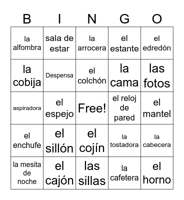 Expat Kids! Things around the house Bingo Card