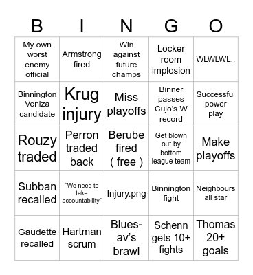 2023-24 STL blues Bingo Card