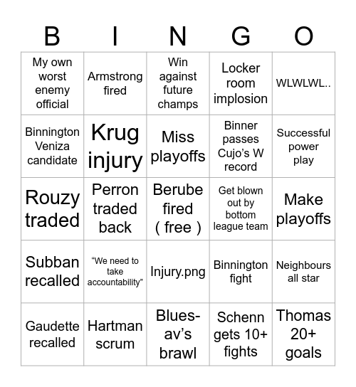 2023-24 STL blues Bingo Card
