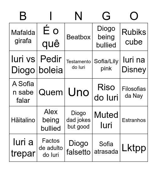 Família Madeira Bingo Card