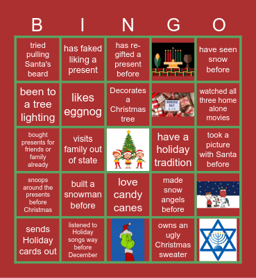 Virtual Holiday Bingo Card