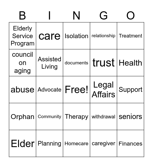Elder Orphans Bingo Card