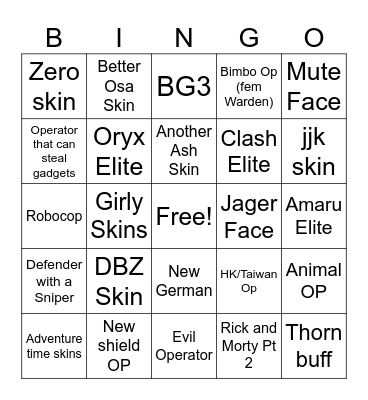 Siege 2024 Bingo Card
