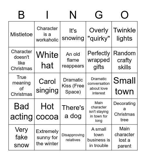 Christmas Generic Movie Bingo Card