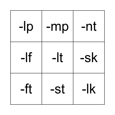 End Blends Bingo Card