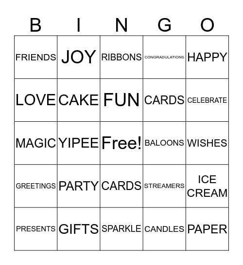 LaNae's Birthday Bingo Card