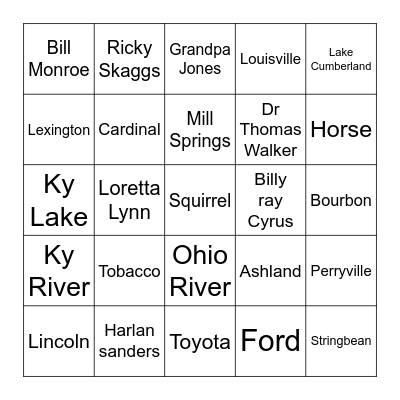 Kentucky Bingo Card