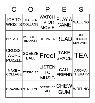 COPES Bingo Card