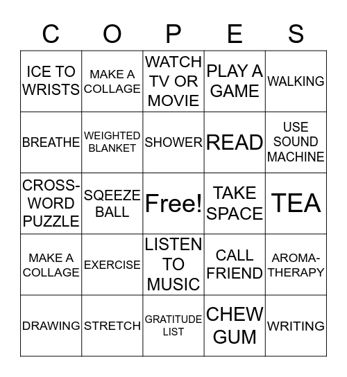 COPES Bingo Card