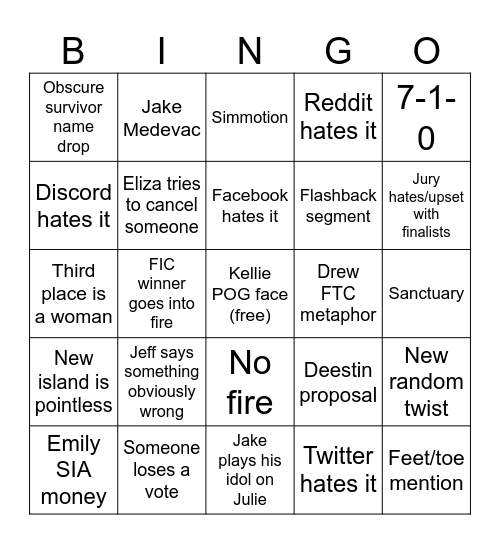 Survivor 45 Bingo Card