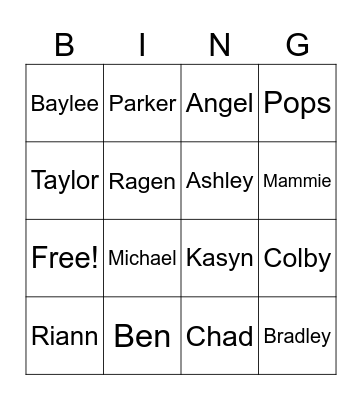 Family Facts Bingo Card