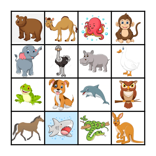 Animal Bingo Card