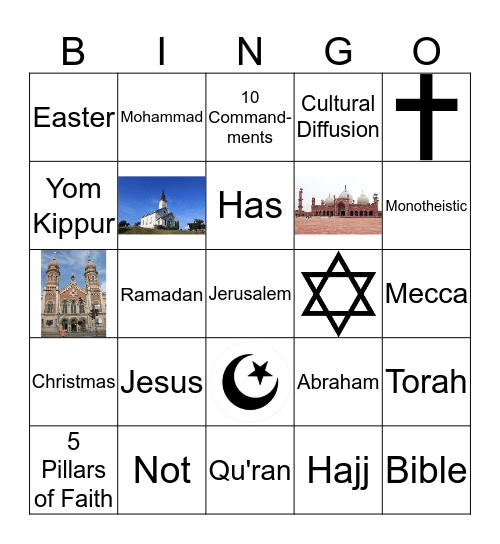 Southwest Asia Religion Review Bingo Card