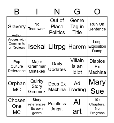 Royal Road Rising Stars Bingo Card