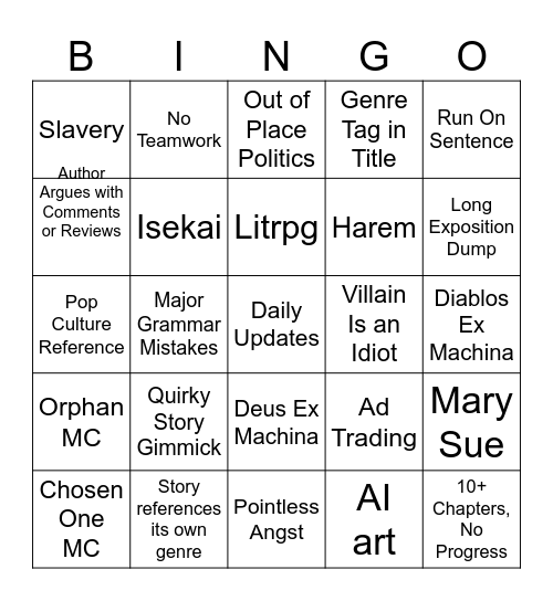 Royal Road Rising Stars Bingo Card