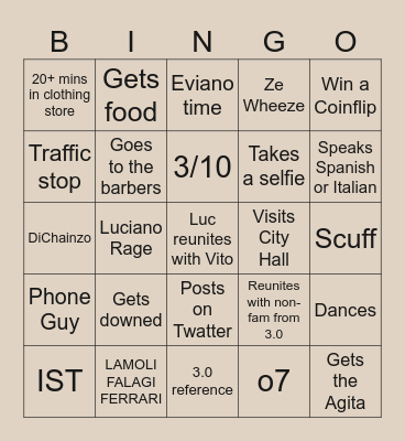 Ze's First Day of NoPixel 4.0 Bingo Card