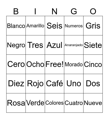 Numeros y Colores Bingo Card