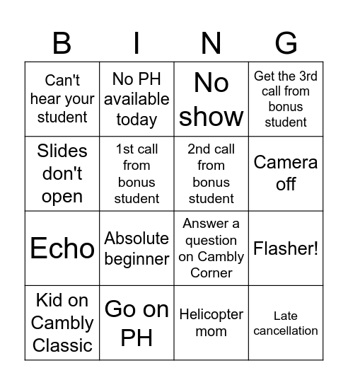 Untitled Bingo Card