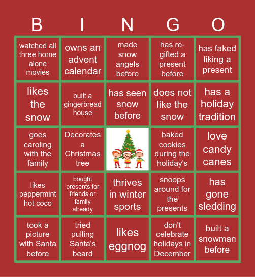 Virtual Holiday Bingo Card