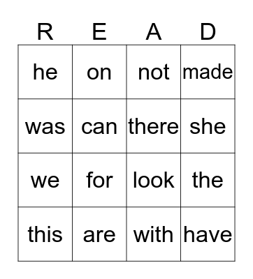 Sight Words 2 Bingo Card