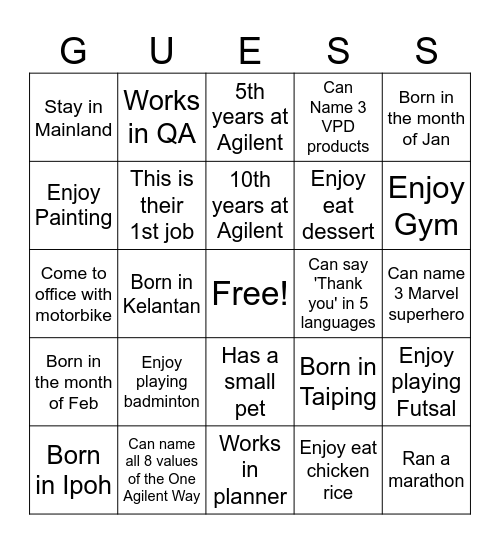 Ice Breaking Bingo Card