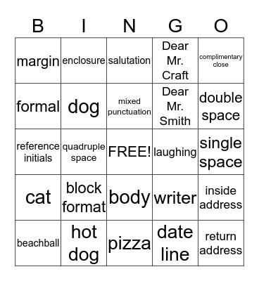 Business Letter Vocabulary Bingo Card