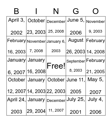 BIRTHDAYS  BINGO   ( Bolds) Bingo Card