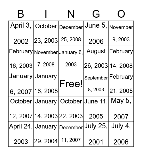 BIRTHDAYS  BINGO   ( Bolds) Bingo Card
