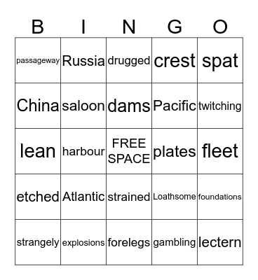 Vocabulary Bingo Card