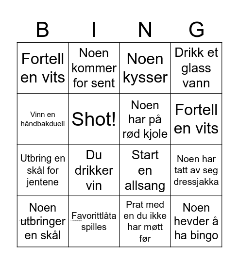 FBKs julebord!!!! Bingo Card