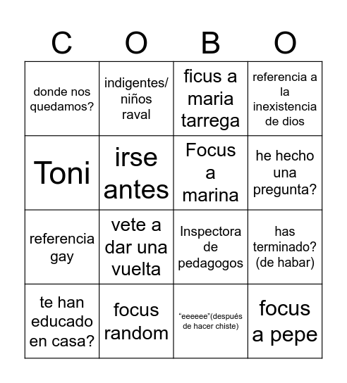 COJO BINCO 1oC Bingo Card