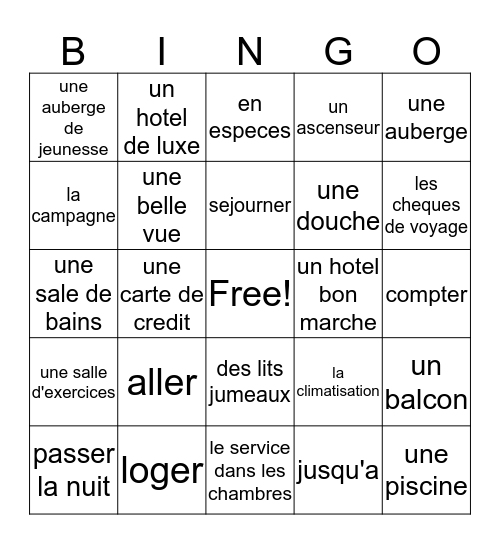 A l'hotel (1) Bingo Card