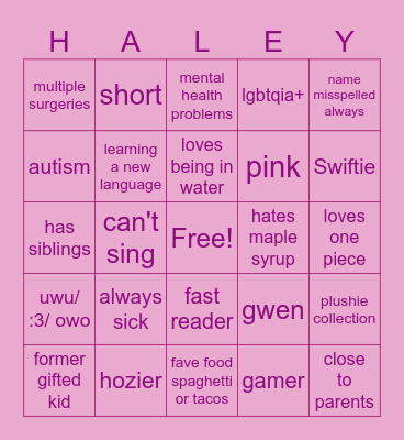 Haley Bingo uwu Bingo Card