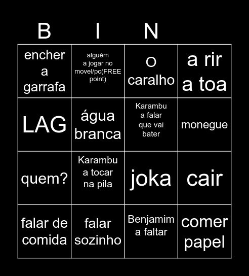 Bingo da turma Bingo Card