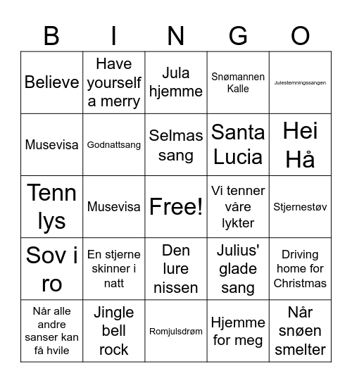 Julebingo :) Bingo Card